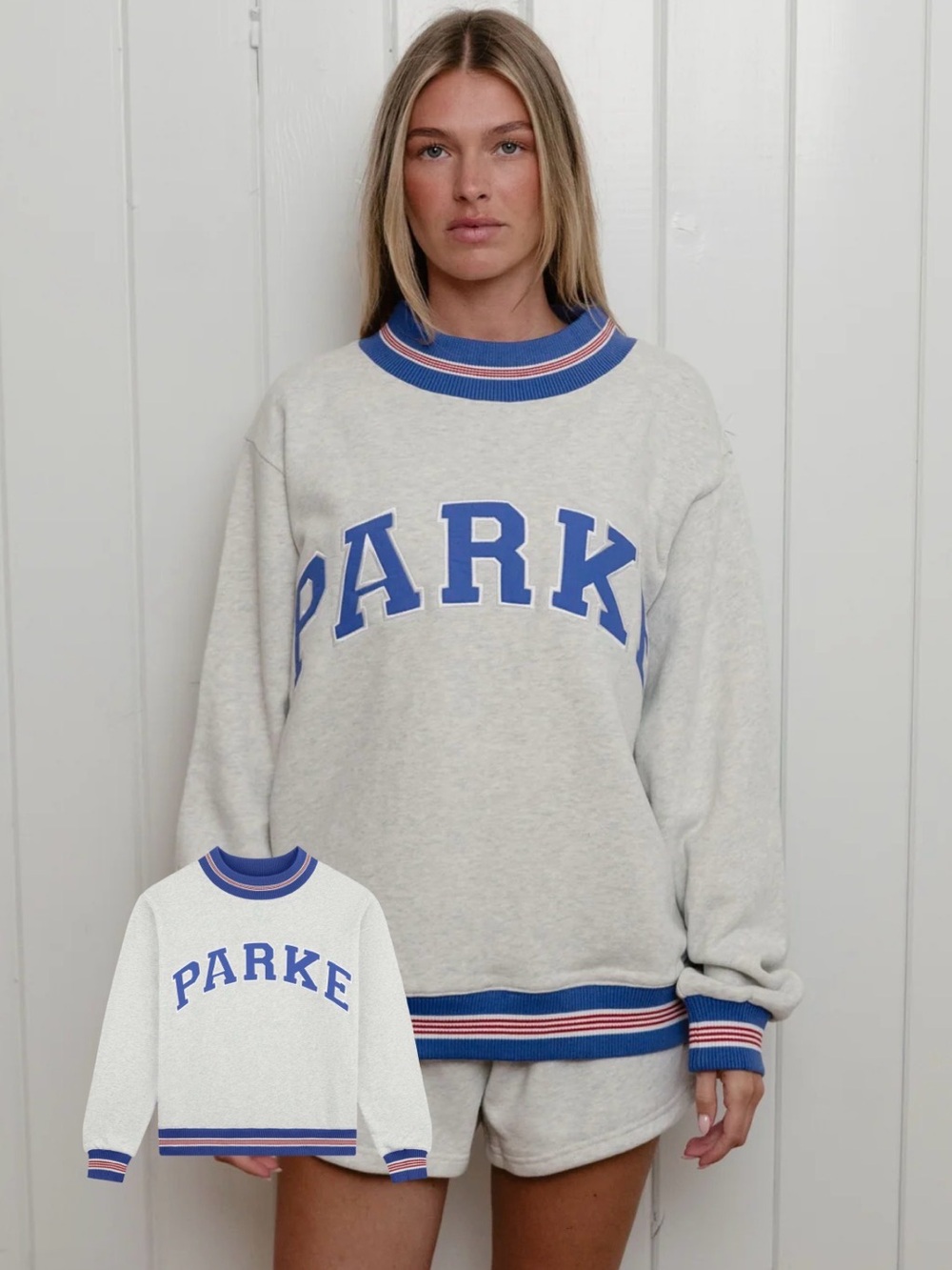NWOT Boardwalk Varsity Mockneck - Heather Grey + Red/White/Blue Ribbing